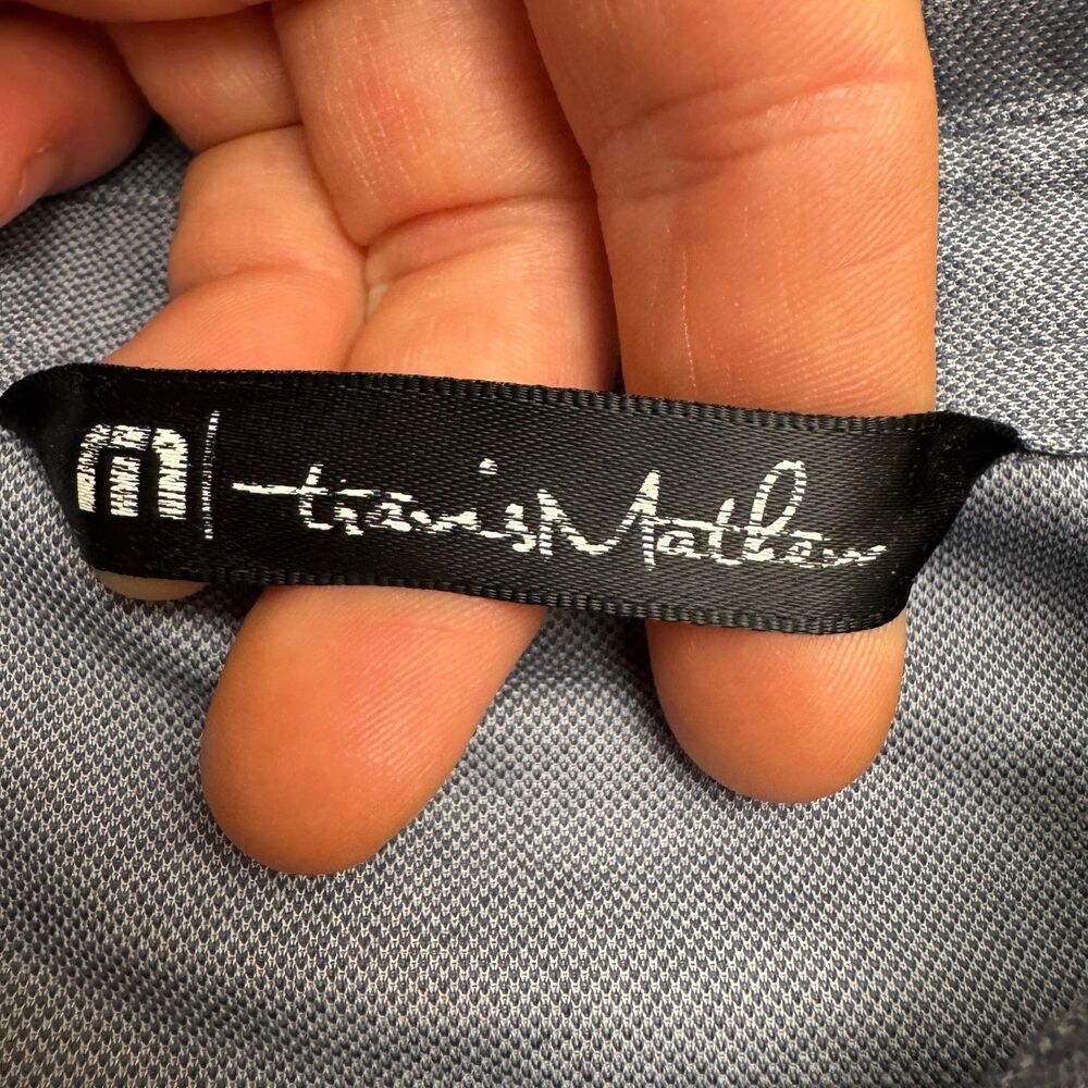 Travis Mathew Cotton Blend Polo Shirt Mens Medium Heathered Blue Golf Preppy Top - Picture 6 of 14